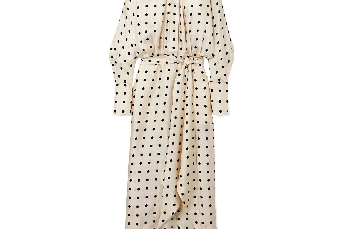 peter pertov dublin belted asymmetric polka dot silk twill dress