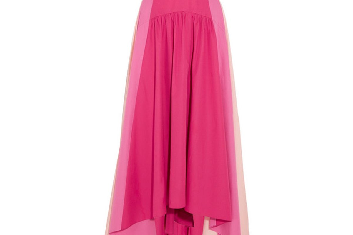 Asymmetric Color-block Cotton-poplin Midi Skirt