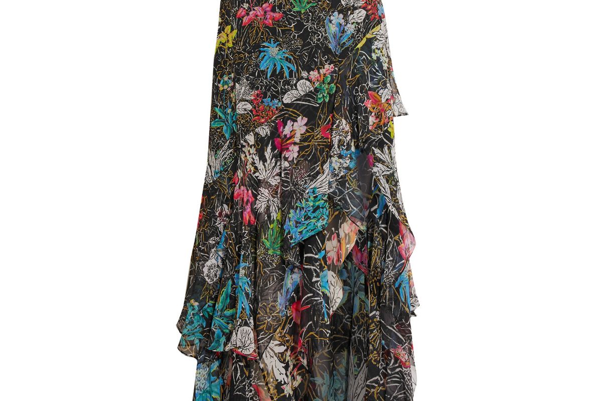 Tiered Ruffled Floral-Print Silk-Georgette Maxi Skirt