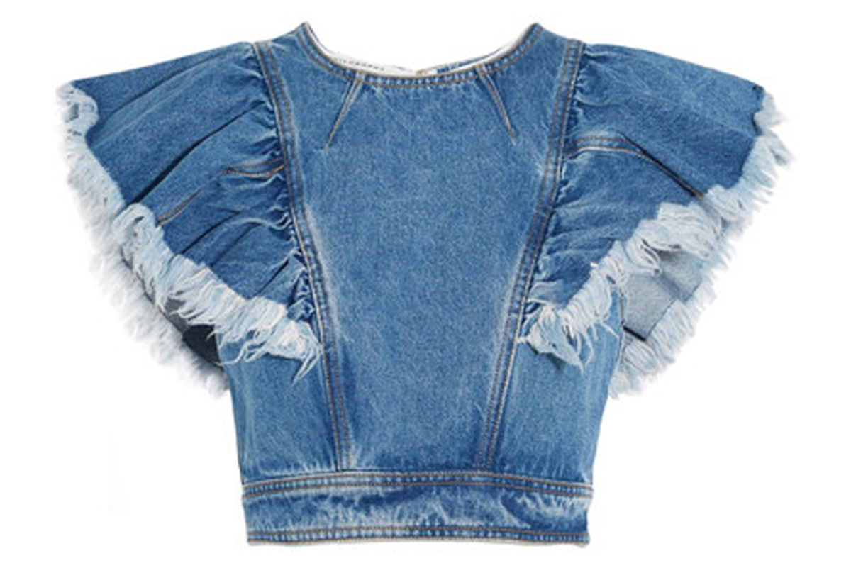 Cropped Ruffled Denim Top