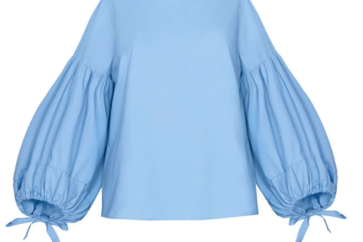 Blue Balloon Sleeve Tie Top