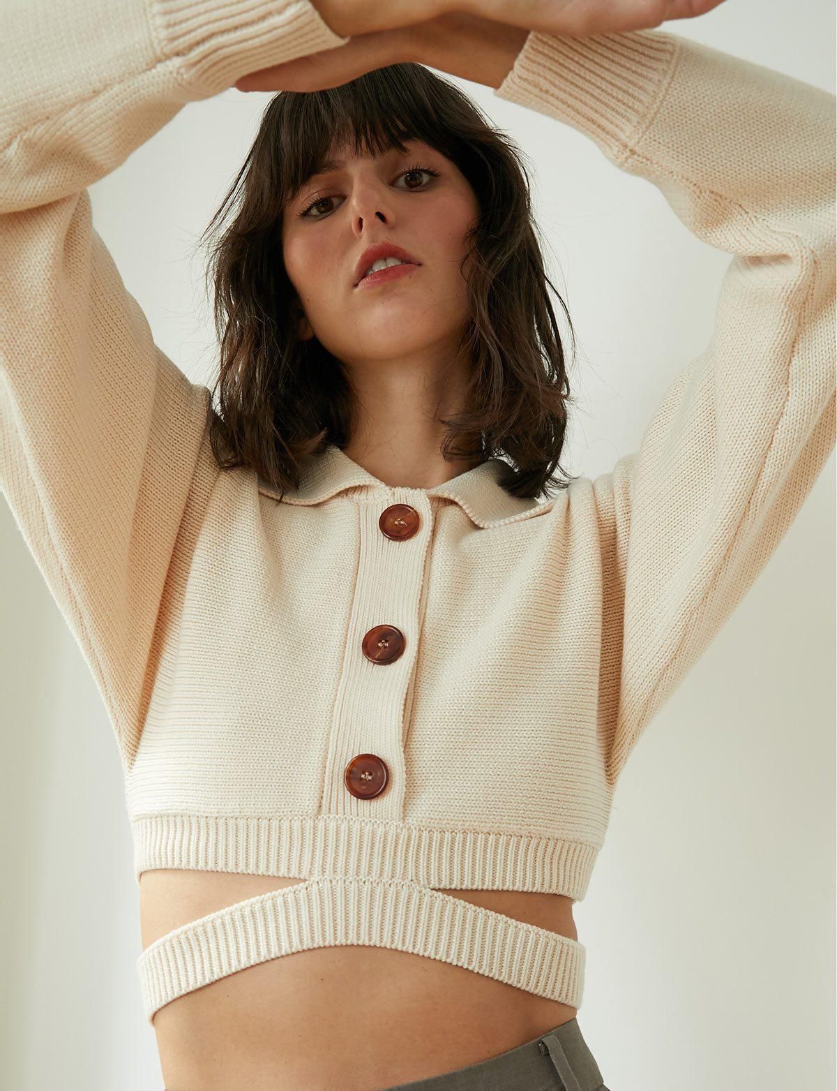 pixie market cruz beige crop cardigan