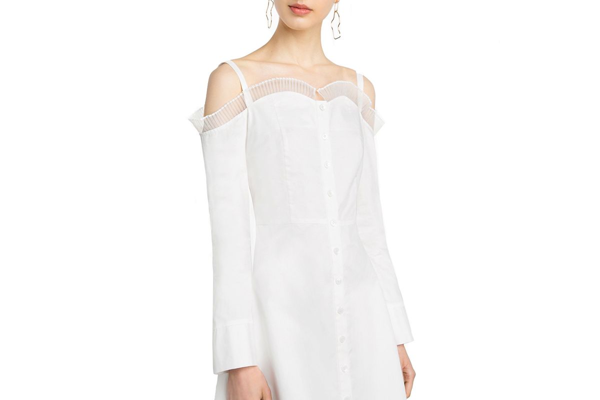 Elle White Ruffled Cold Shoulder Dress