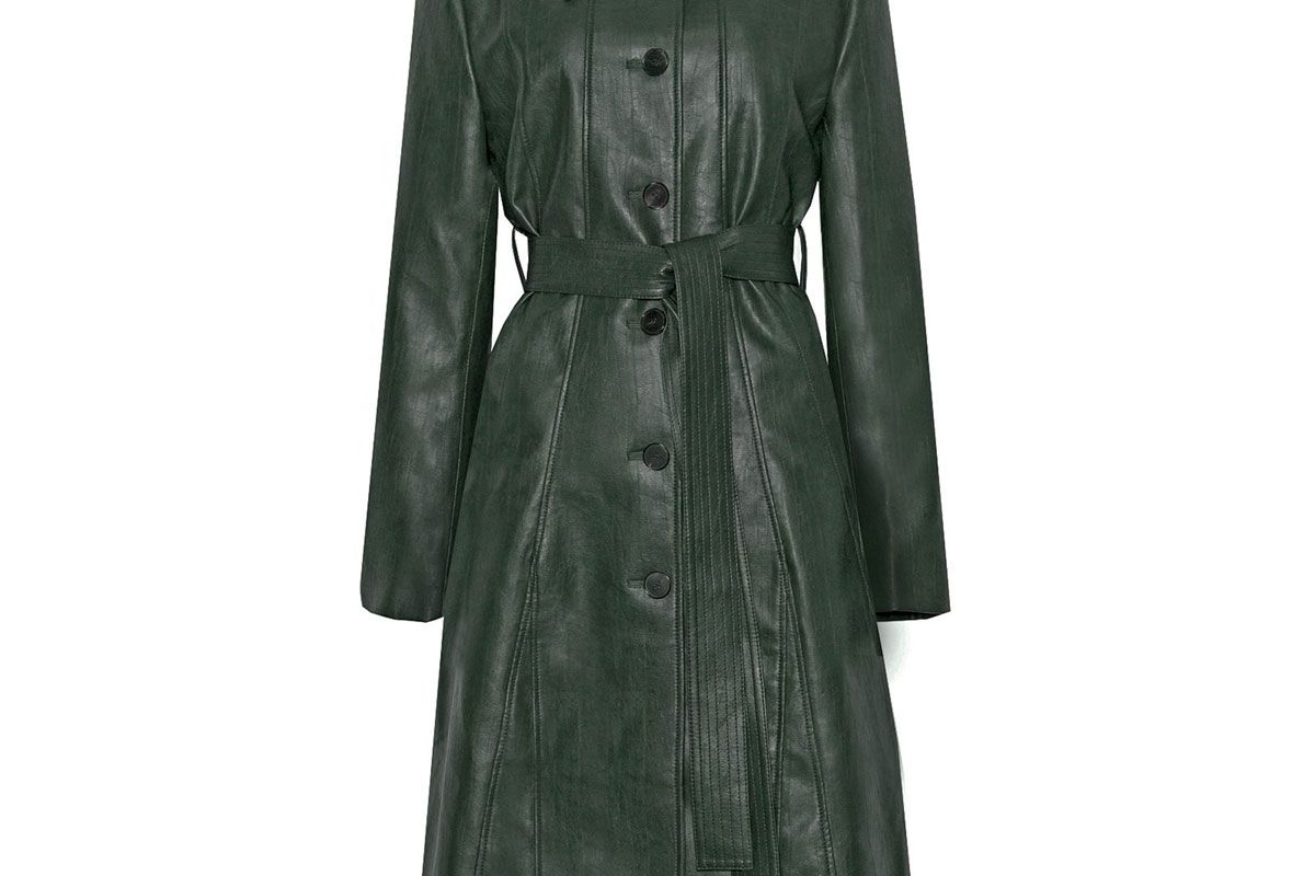 pixie market hunter green leather trench