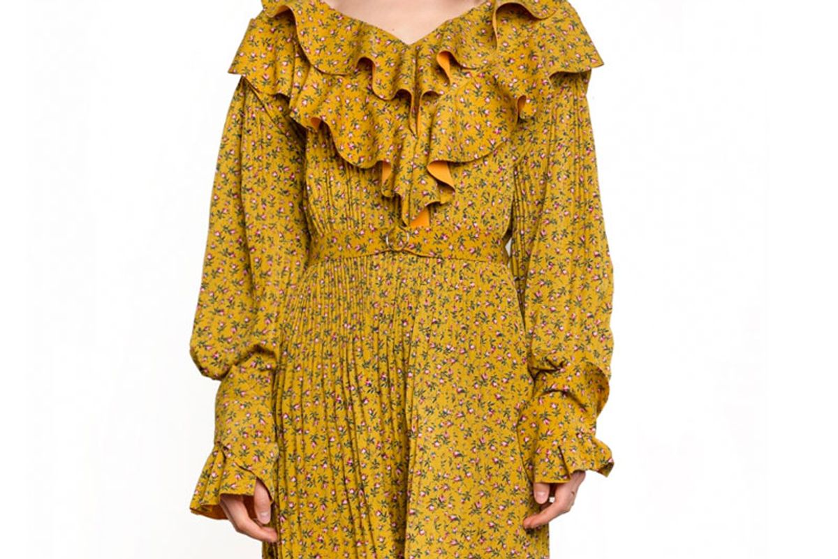 Mustard Floral Ruffled Dress