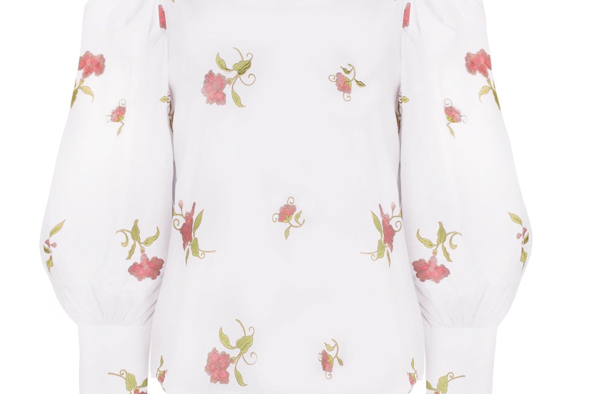 Floral Embroidered Puffy Sleeve Shirt