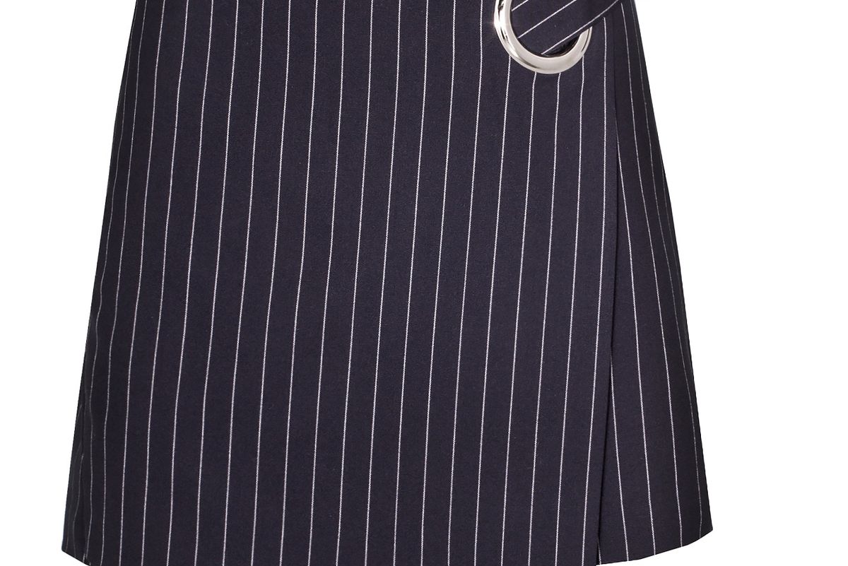Navy Pinstripe Ring Mini Skirt