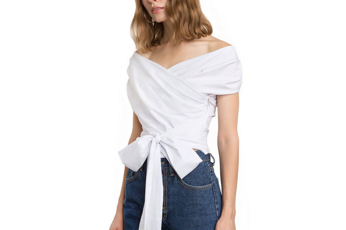 White Wrap Off the Shoulder Shirt