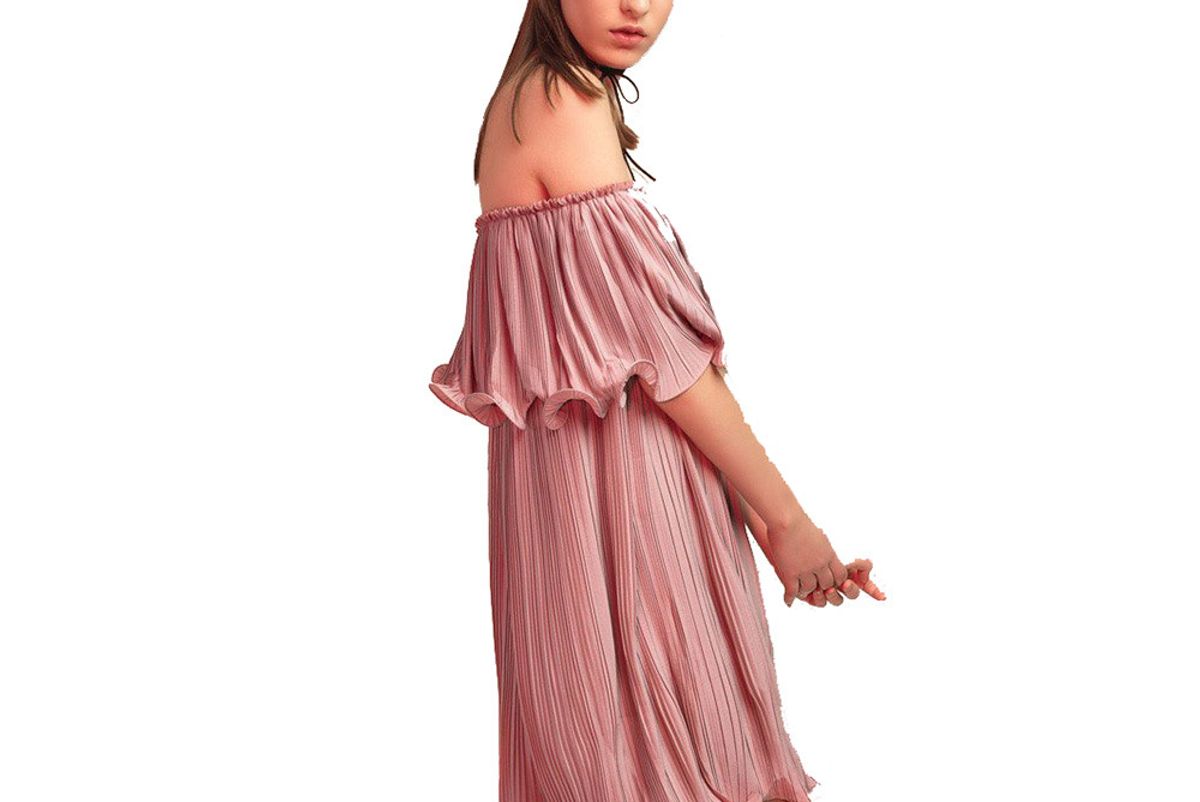 Pleated Off-Shoulder Dress