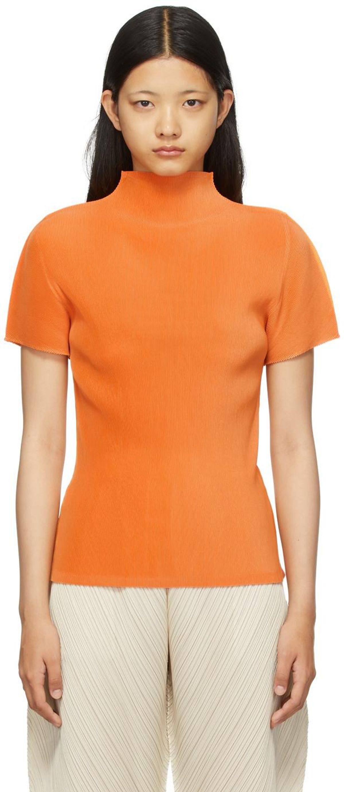 pleats please issey miyake orange mist monthly colors july turtleneck shirt