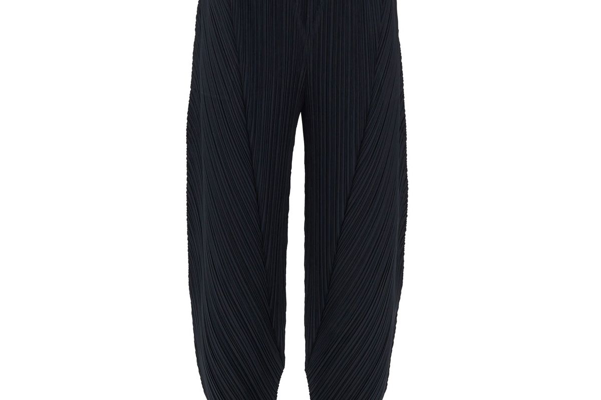pleats please issey miyake technical pleated tapered leg trousers