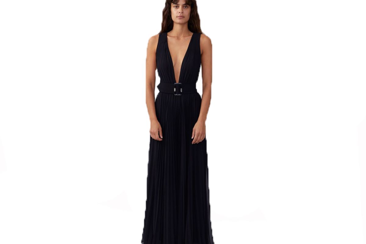 plunging pleated jumpsuit shop