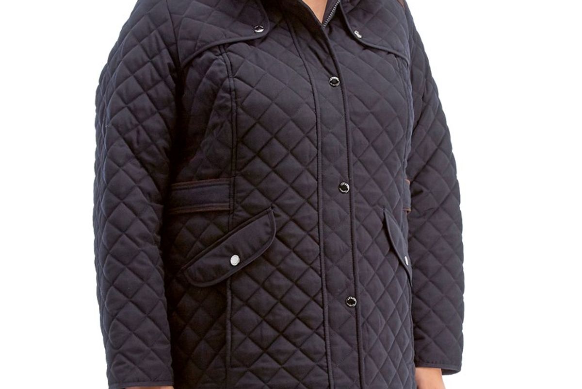 Plus Size Mid-Weight Quilted Coat with Detachable Hood