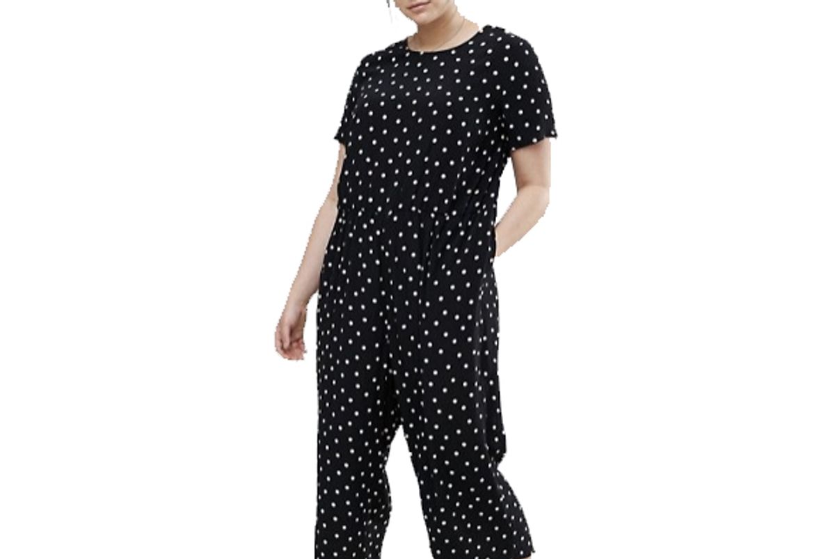 Curve Polka Dot Jumpsuit with Short Sleeve