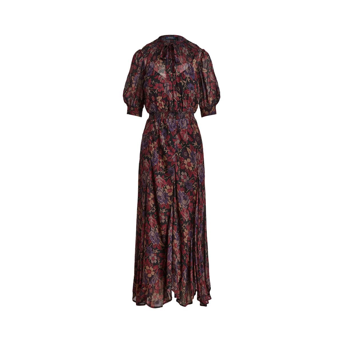 polo ralph lauren floral print puff sleeve long dress