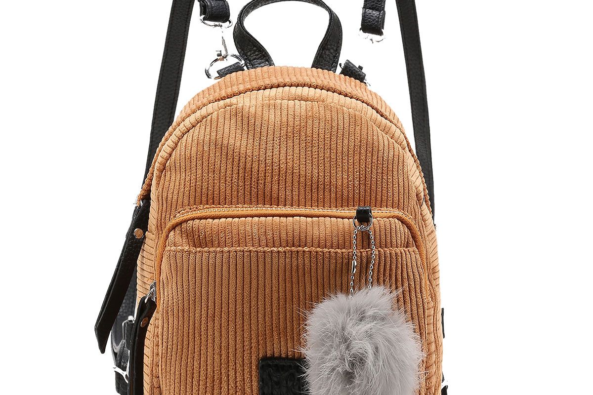 Pom Pom Decorated Corduroy Backpack