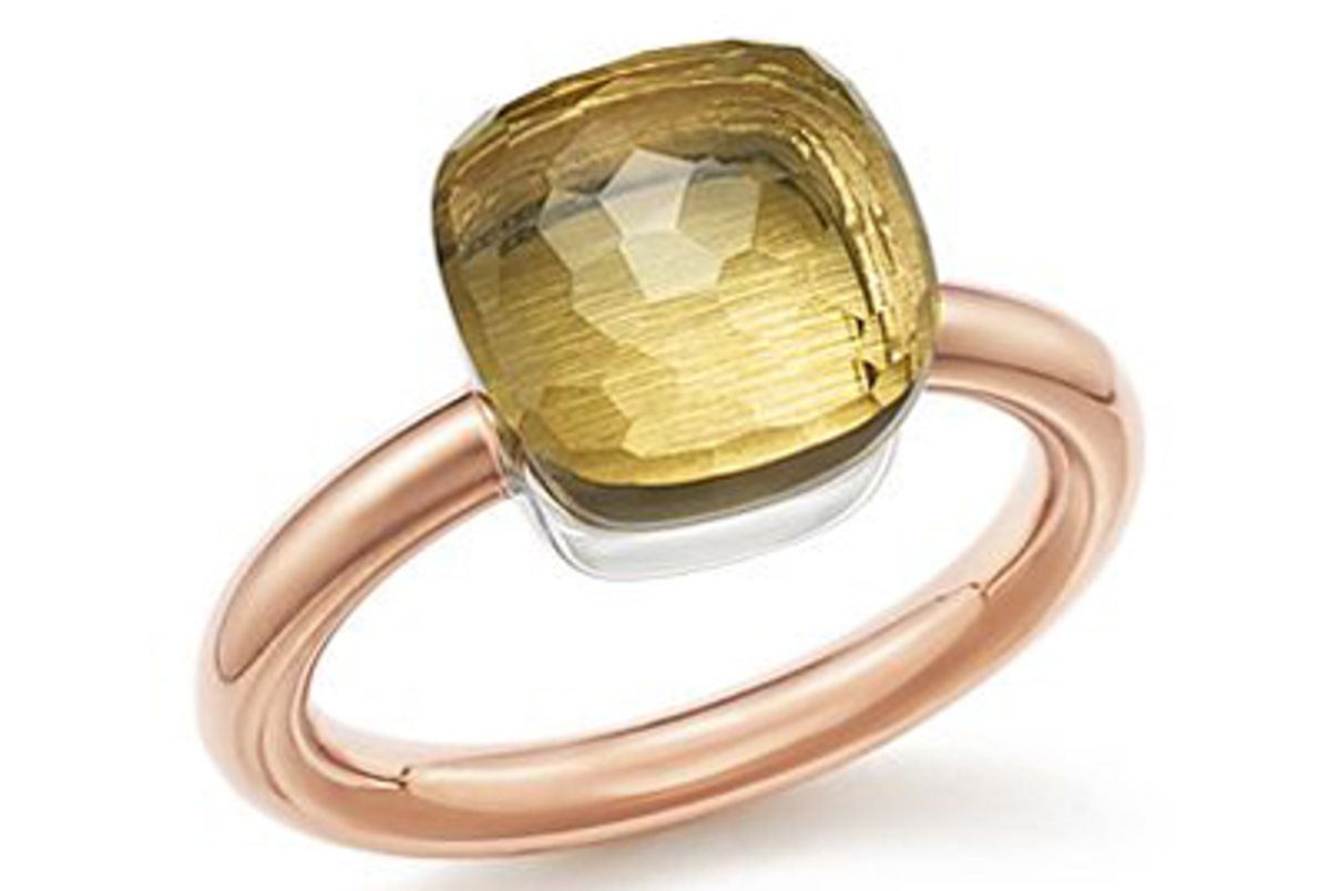 pomellato nudo classic ring with lemon quartz in 18k rose white gold