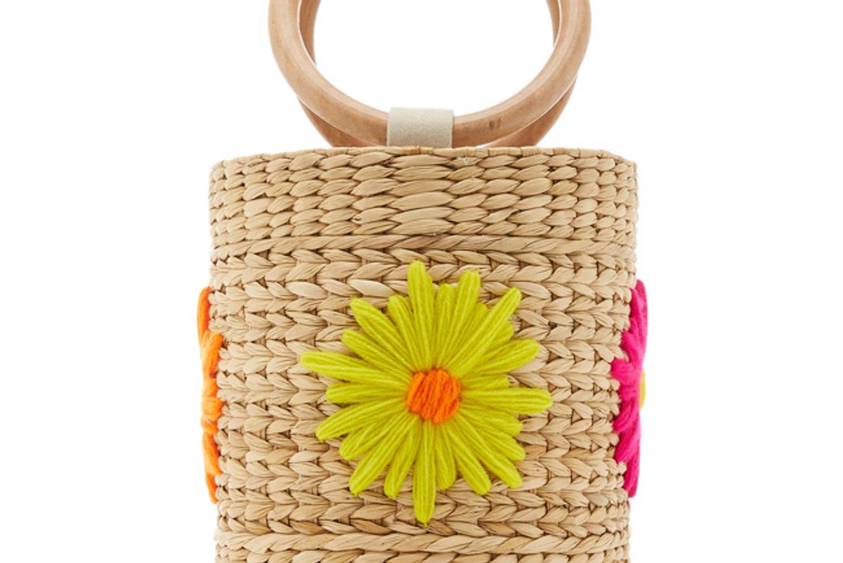 poolside bobbi floral embroidered straw bucket bag
