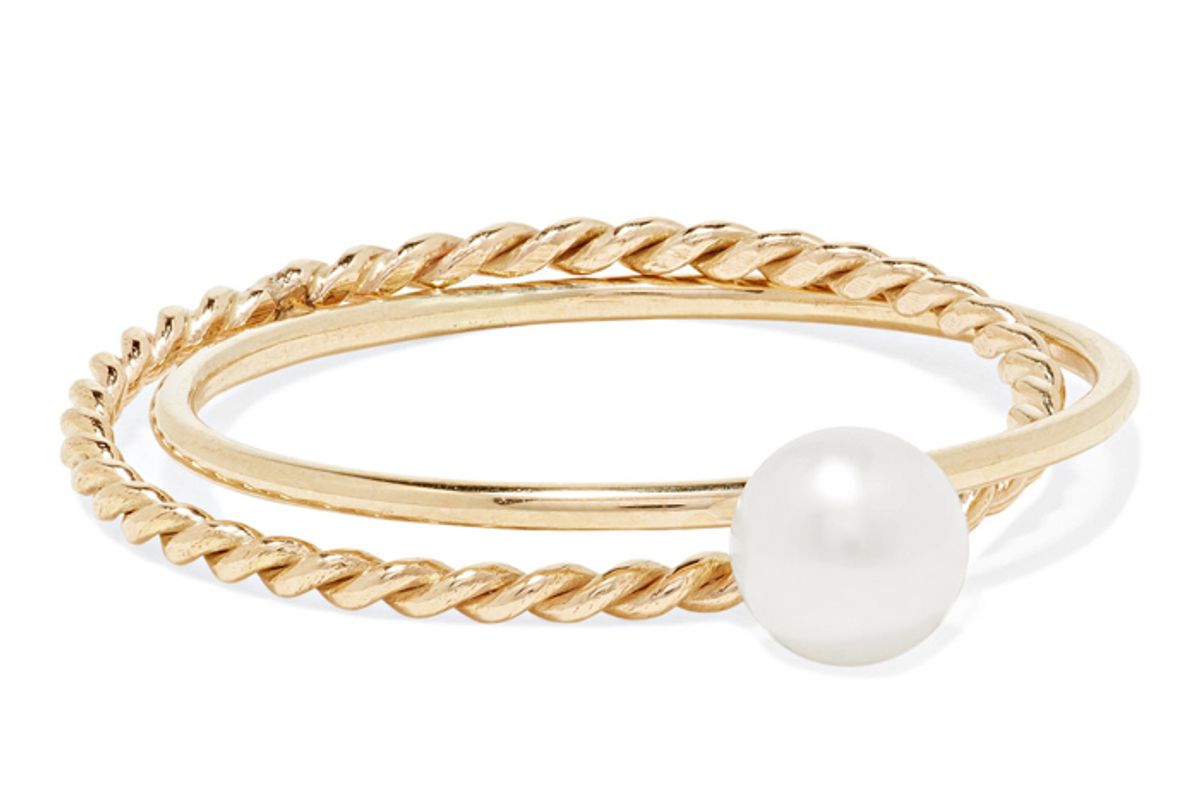 poppy finch crisscross 14 karat gold pearl ring