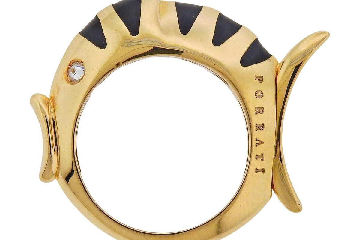 porrati diamond enamel golf fish ring