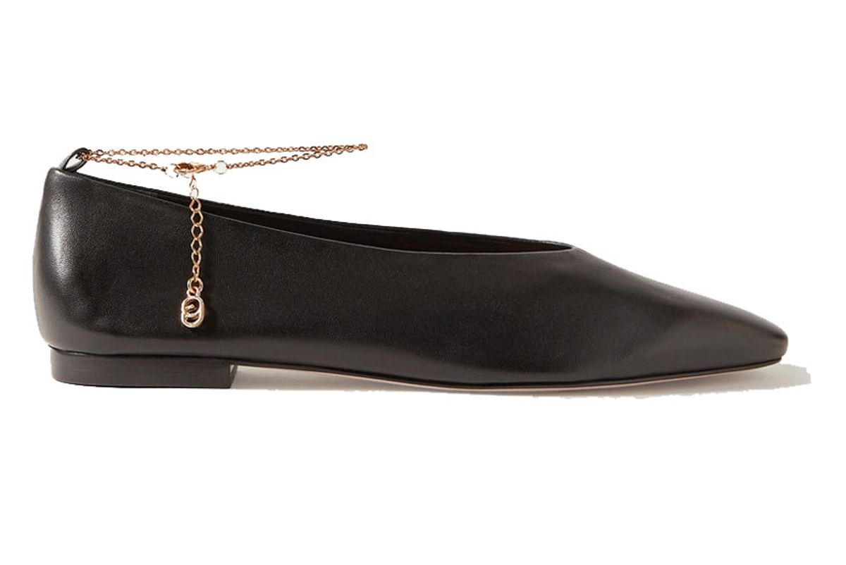 porte and paire chain embellished leather ballet flats