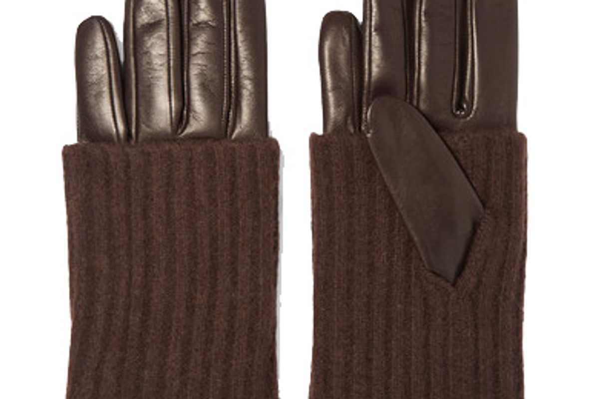 portolano leather and ribbed cashmere gloves