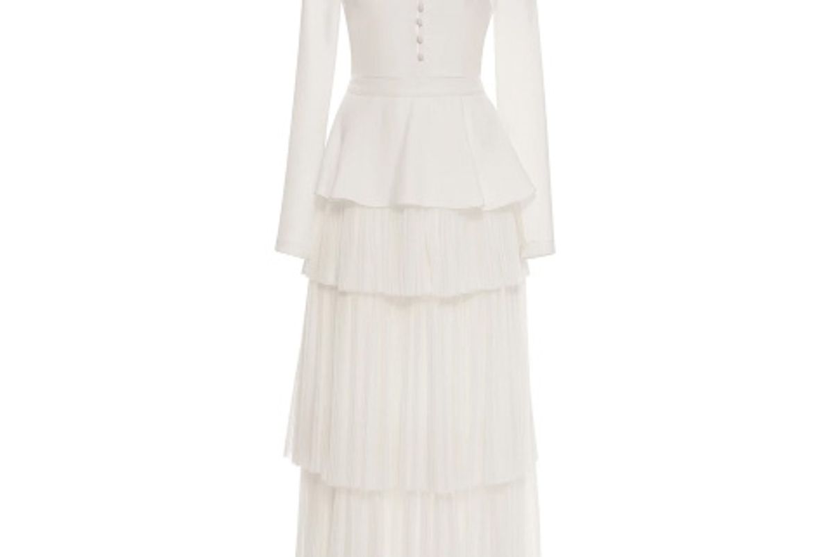 prabal gurung long sleeve tiered pleat dress