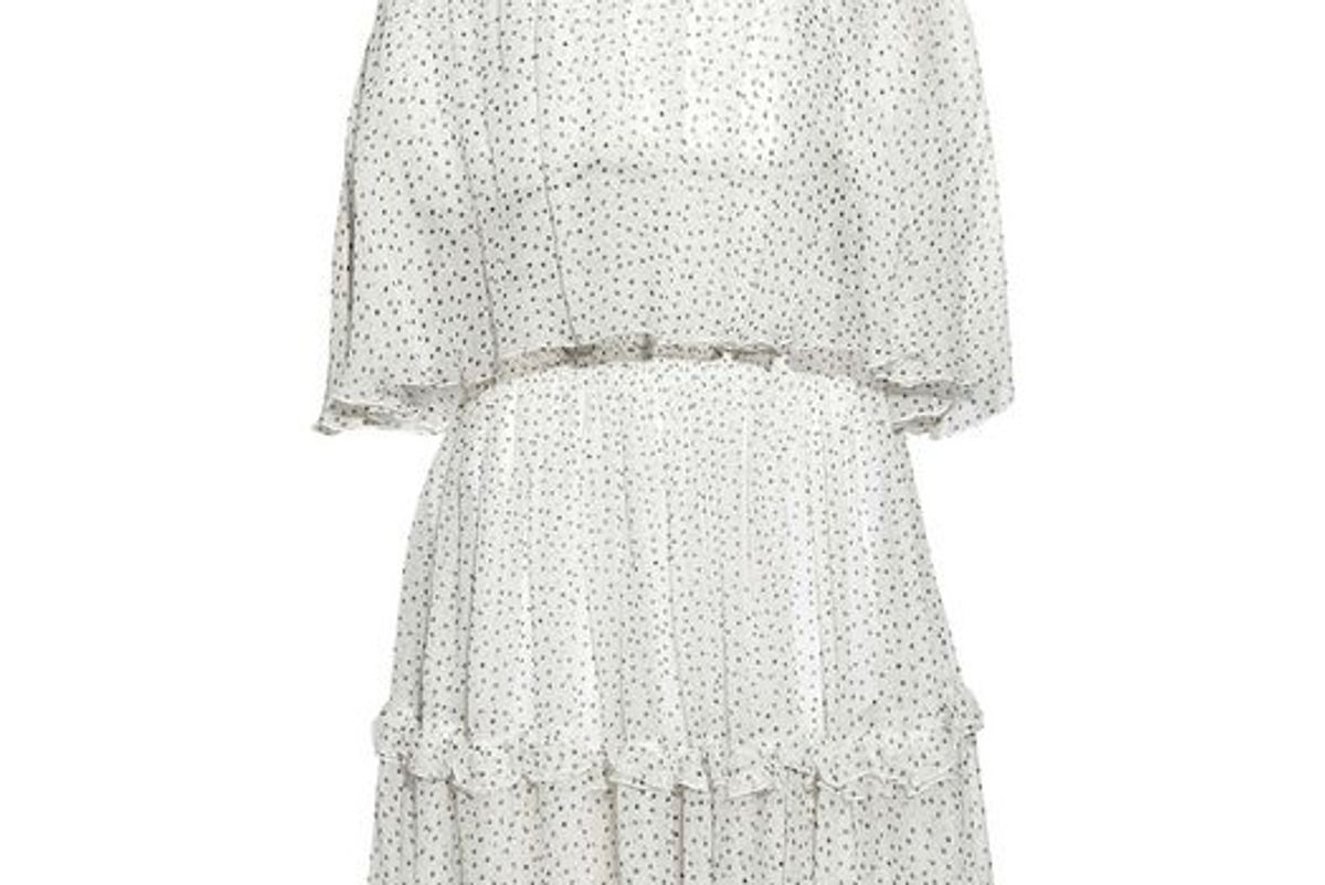 prabal gurung off the shoulder ruffle trimmed polka dot silk georgette dress