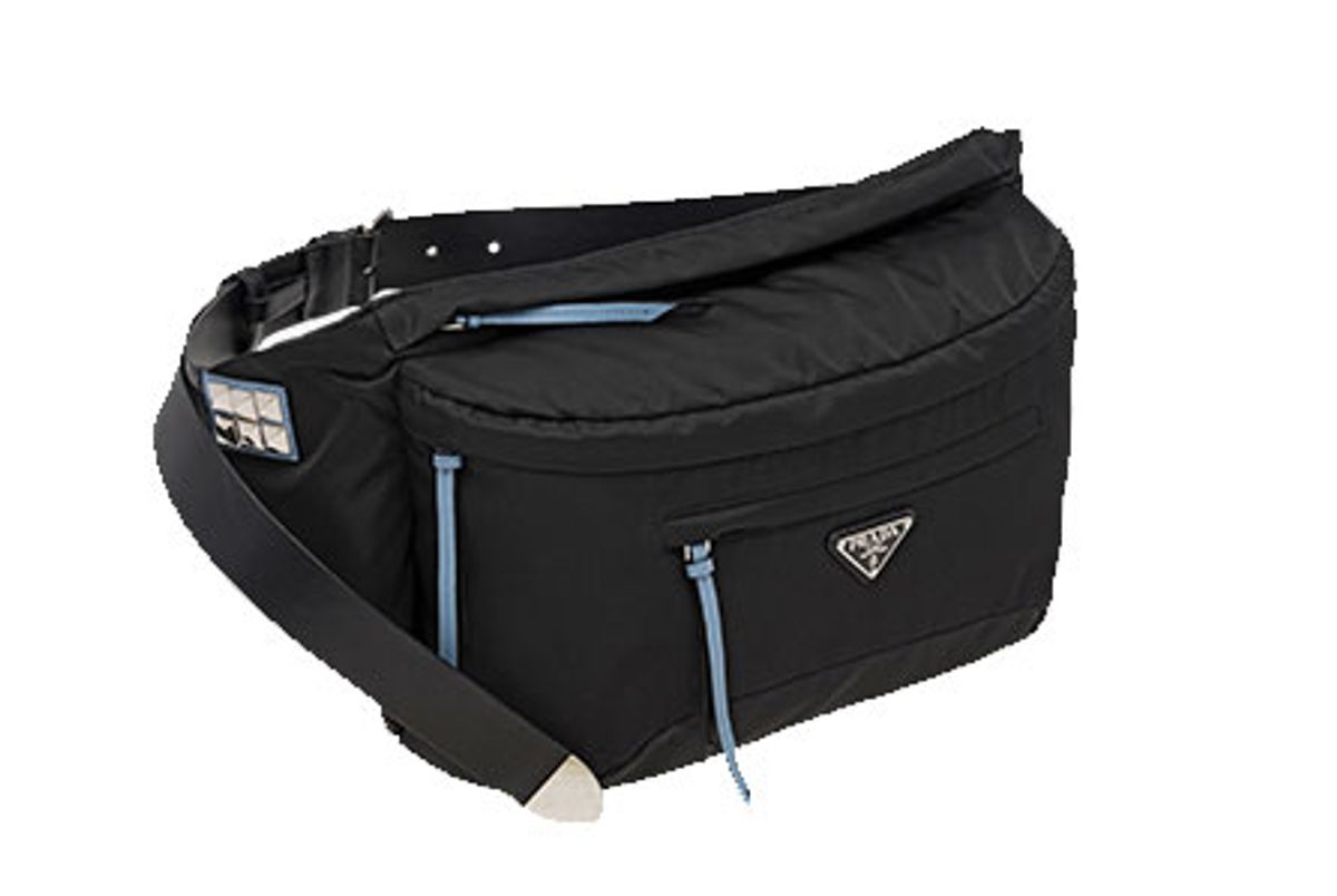 prada black and blue nylon belt bag