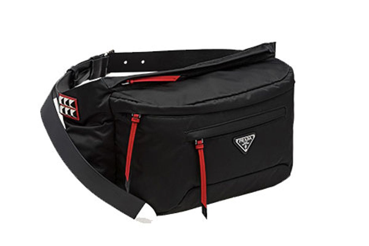 prada black and red nylon belt bag