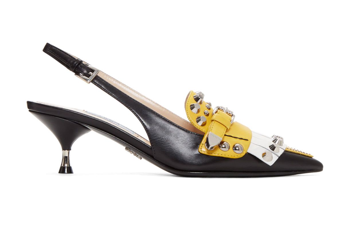 prada black colorblock studded heels