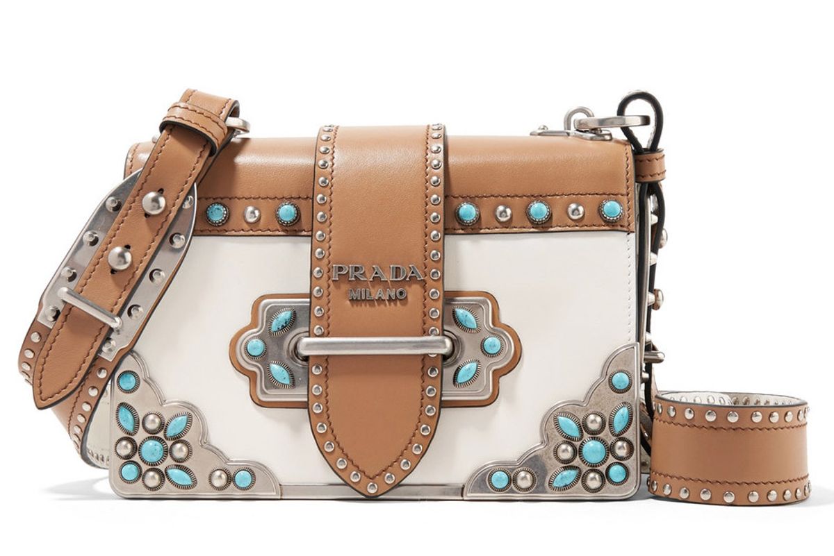 prada cahier embellished two-tone leather shoulder bag