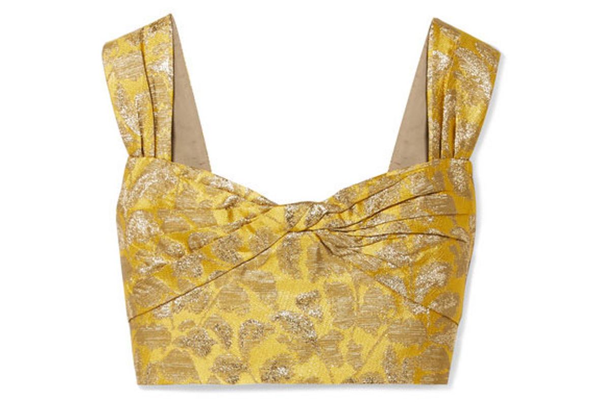 prada cropped metallic brocade top