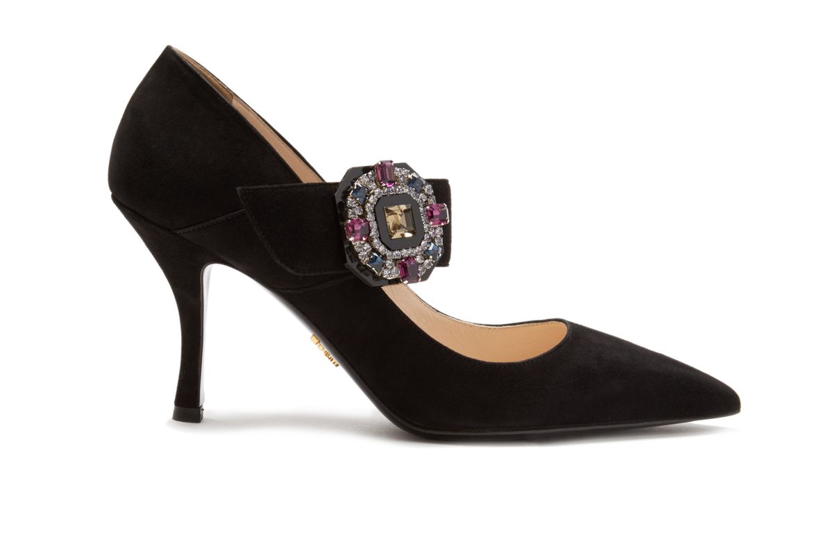 Crystal-buckle Suede Mary-Jane Pumps