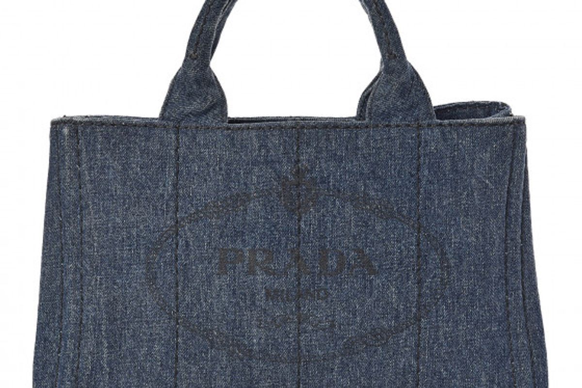 prada denim logo tote