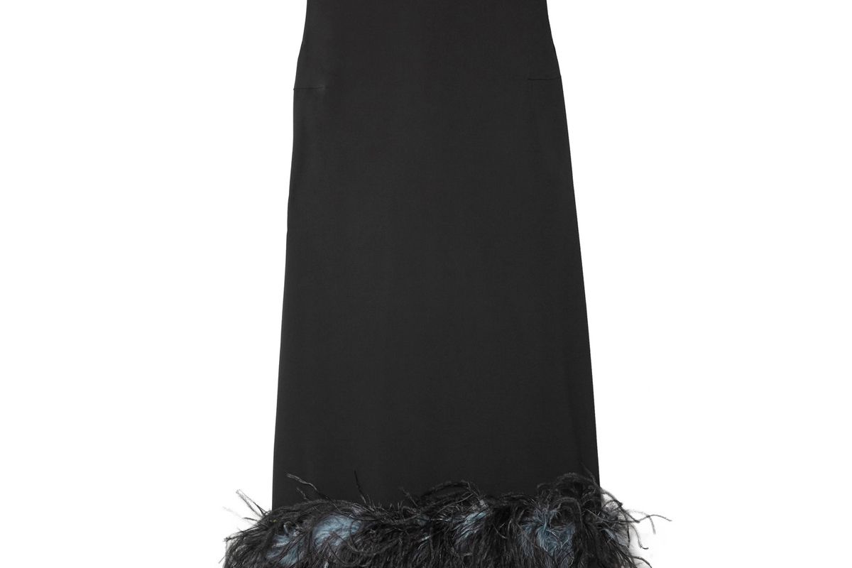 prada feather trimmed crepe de chine dress