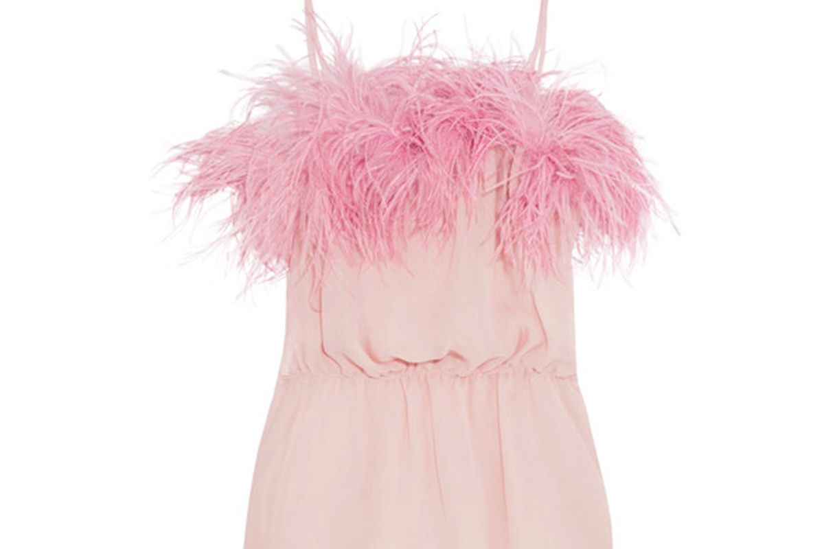 Prada Feather-trimmed crinkled silk-chiffon camisole