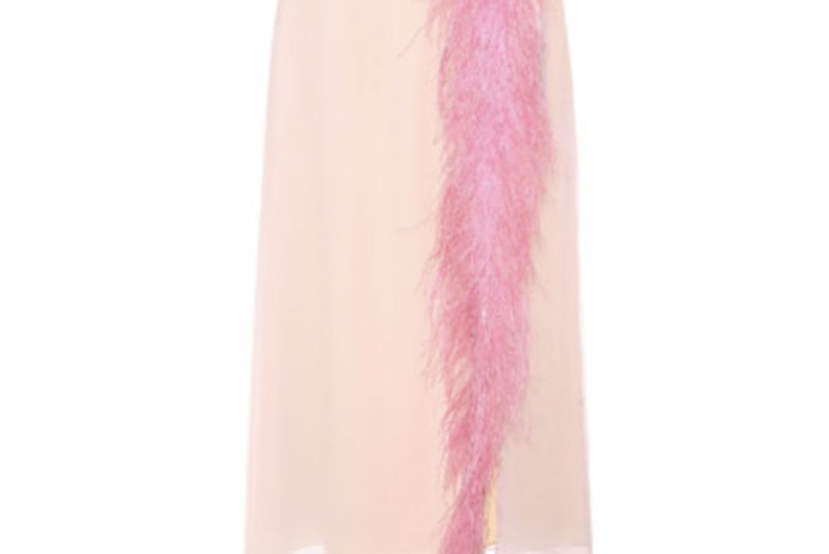 Feather-Trimmed Silk Skirt