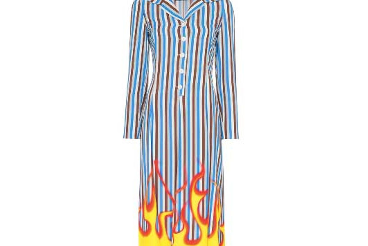 prada flame printed poplin midi shirt dress
