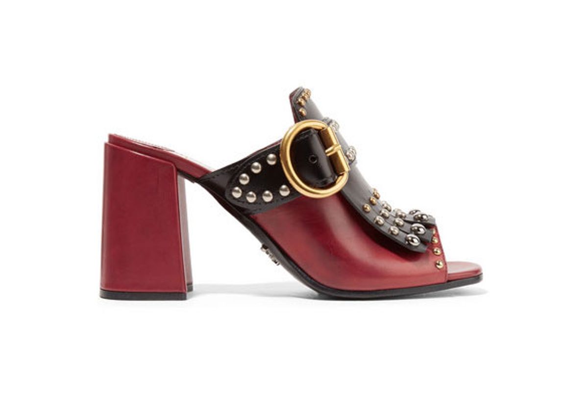 prada fringed studded leather mules