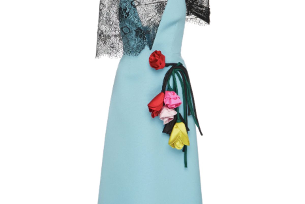 prada lace paneled appliqued gabardine dress