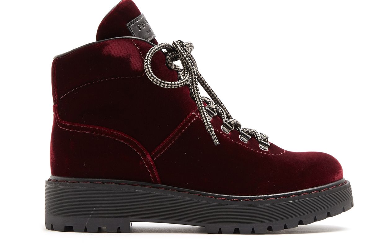 prada lace up velvet boots