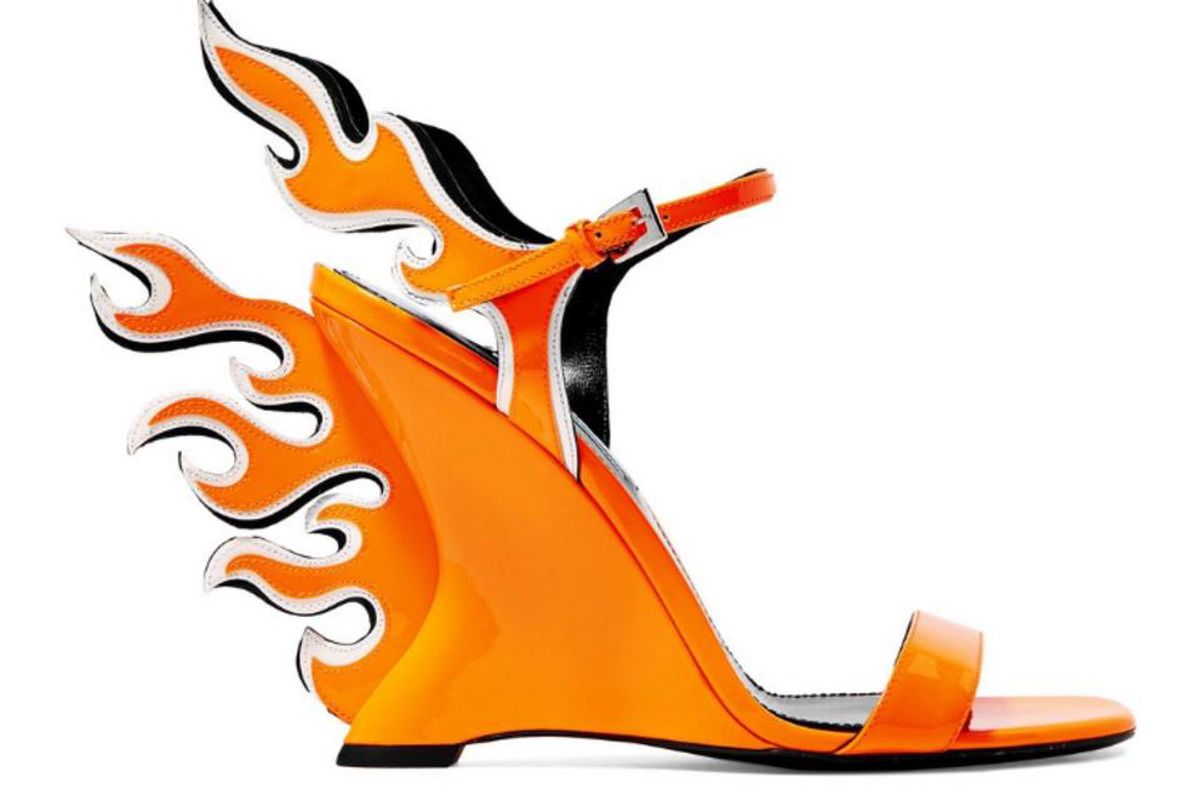 prada neon patent leather wedge sandals