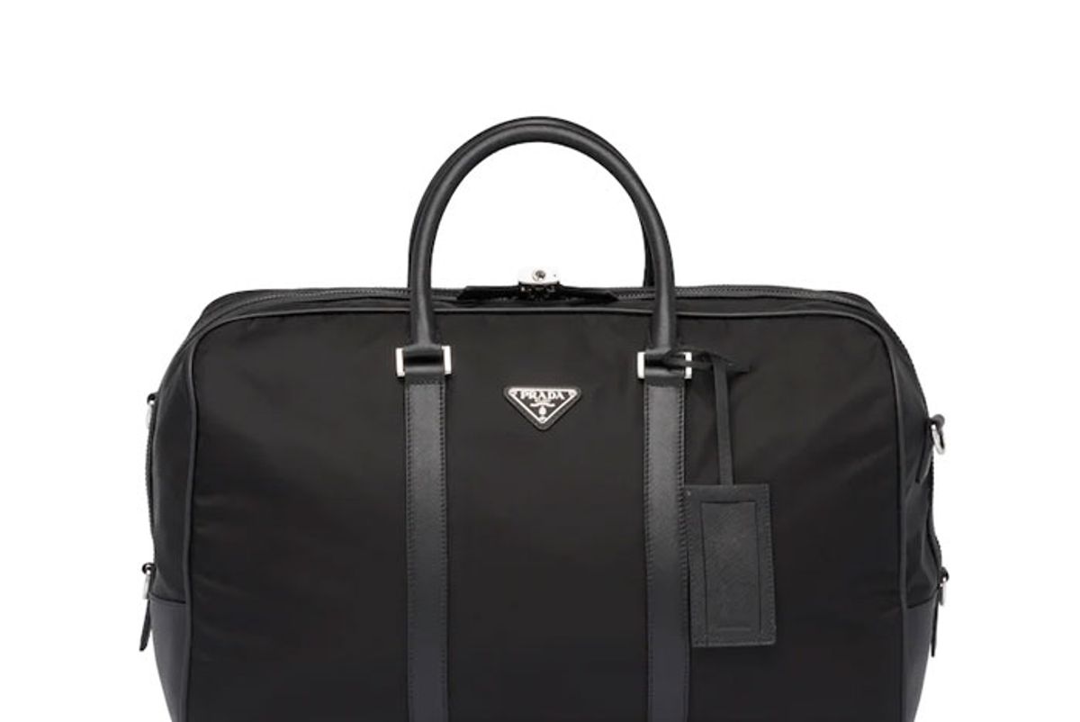 prada nylon and saffiano leather duffle bag