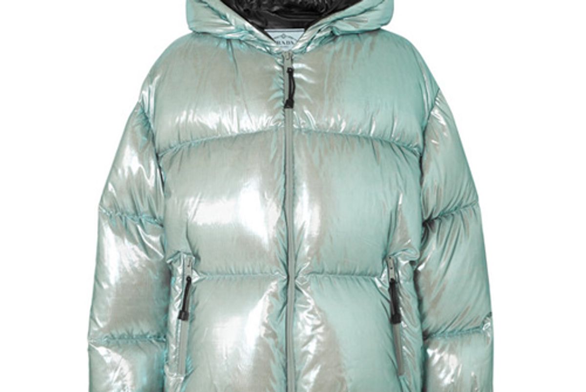 prada oversized quilted metallic shell down jacket