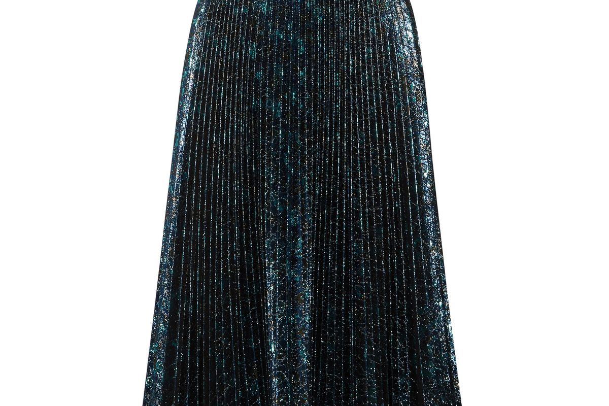 Pleated Metallic Jacquard Midi Skirt