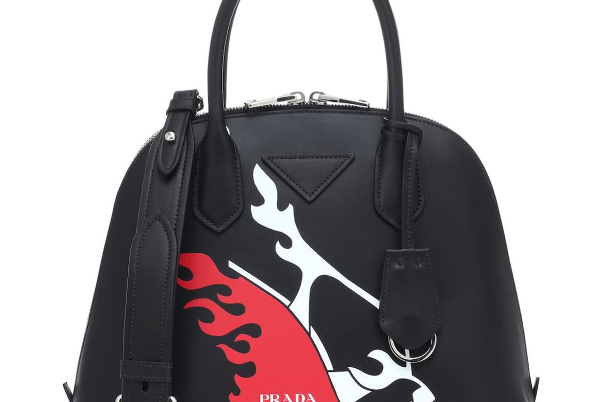 prada promenade city calf flame shoe print bag