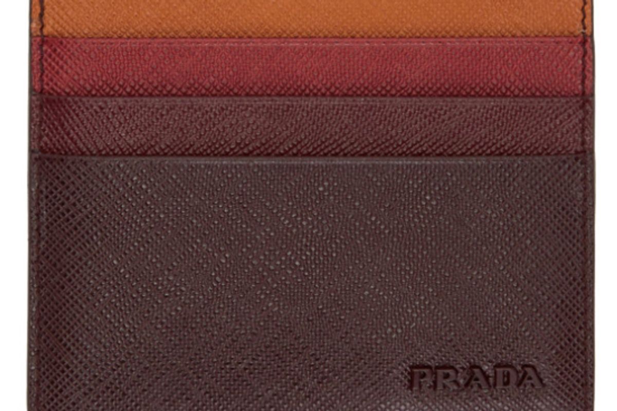 Brown Colorblocked Saffiano Card Holder