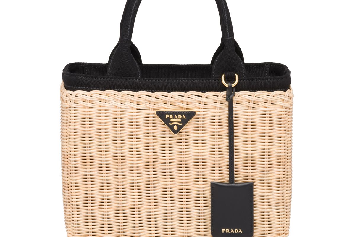 prada wicker and canvas handbag