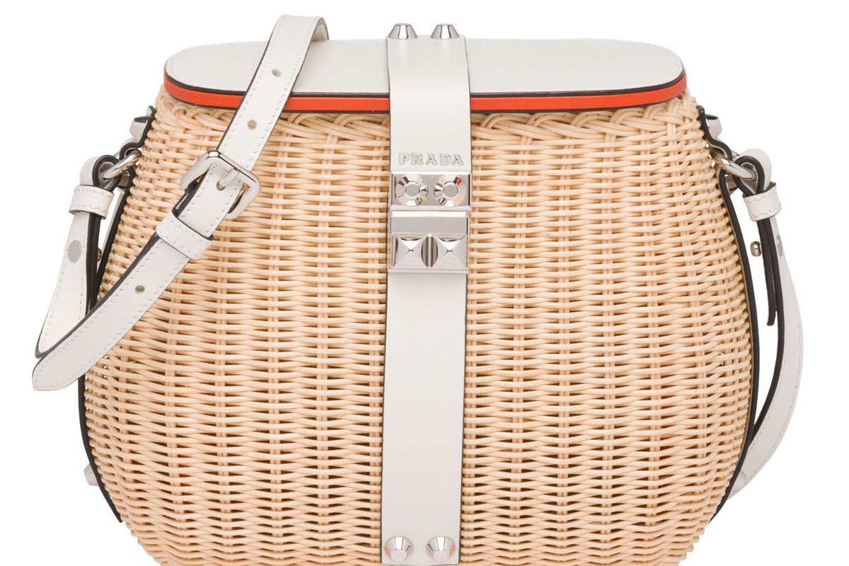 prada wicker and leather shoulder bag